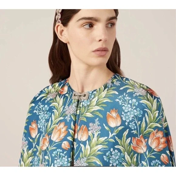 Gucci Floral Silk Cape Nojum collection Long Jacket Stunning NWT- Fits M- L 46IT - Picture 3 of 6